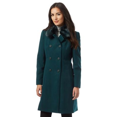 The Collection Green faux fur collar coat